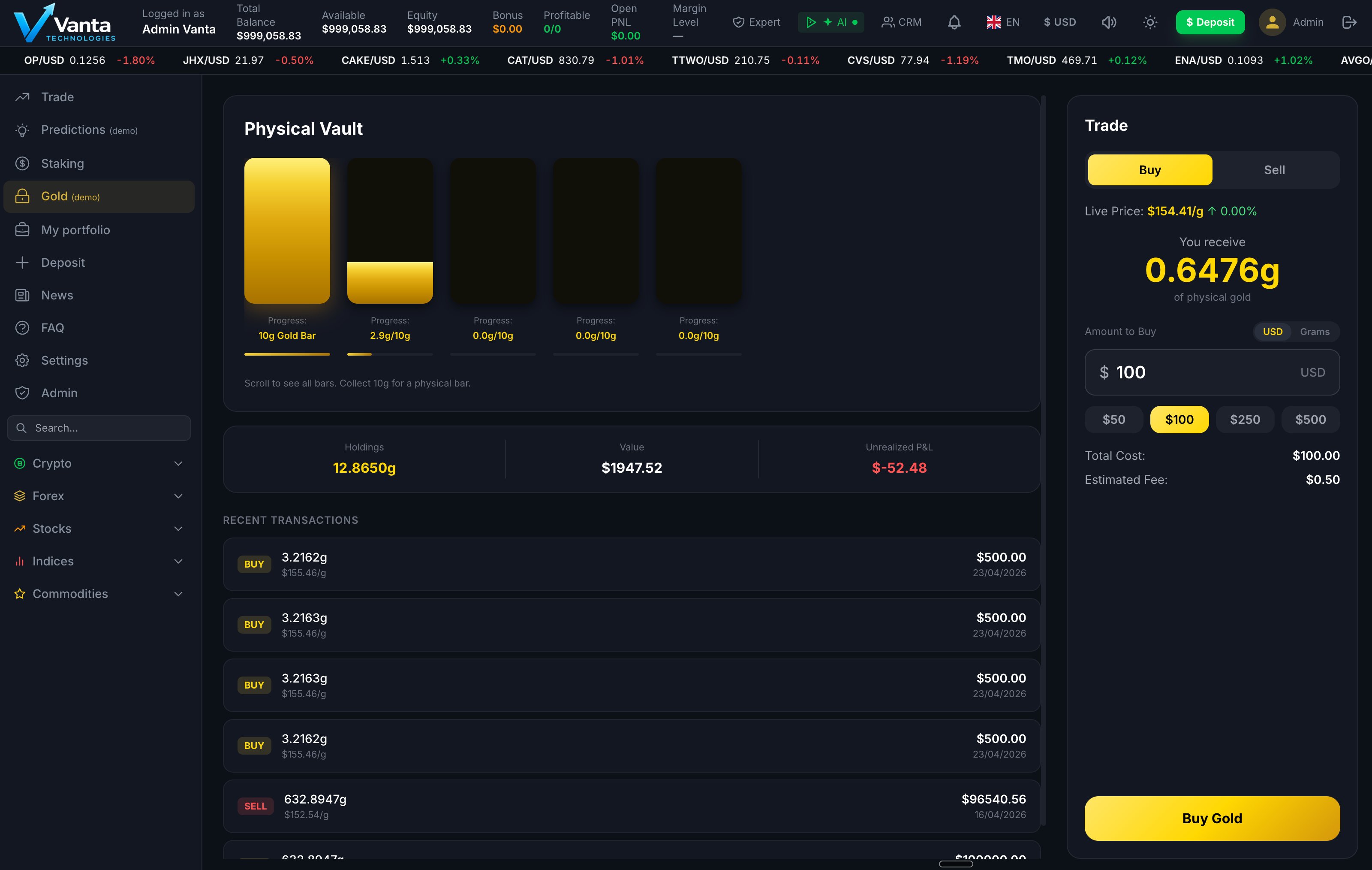Gold Physical Vault feature