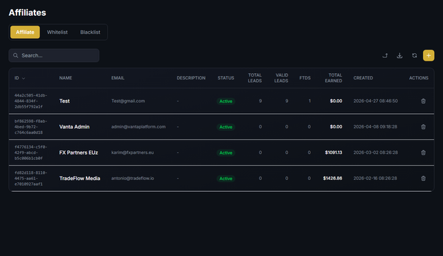 Vanta CRM affiliate panel